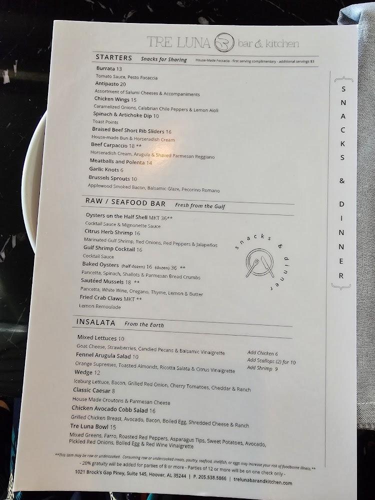 Tre Luna Bar and Kitchen Menu image 1
