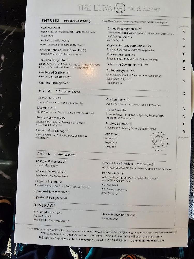 Tre Luna Bar and Kitchen Menu image 3